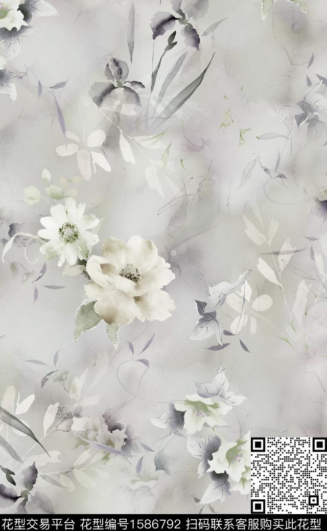 花卉水彩花卉中国风数码印花花型下载（图片编号: 1586792） - 瓦栏（Walan）
