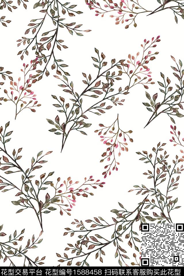 花卉水彩花卉白底花数码印花花型下载（图片编号: 1588458） - 瓦栏（Walan）