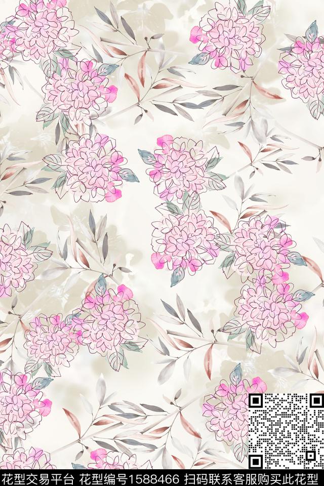 小清新少女花卉数码印花花型下载（图片编号: 1588466） - 瓦栏（Walan）