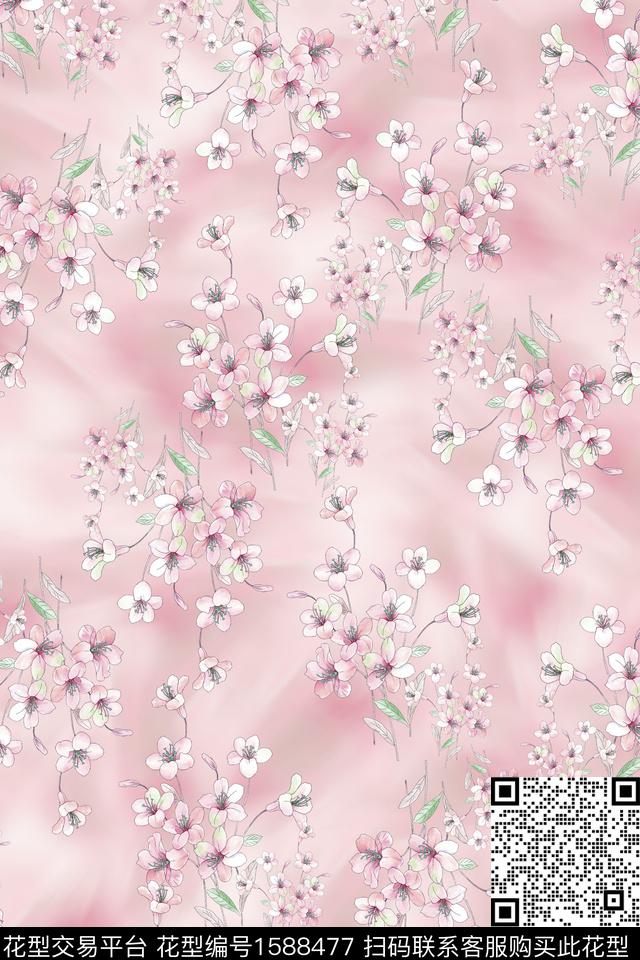 植物水彩花卉小碎花数码印花花型下载（图片编号: 1588477） - 瓦栏（Walan）