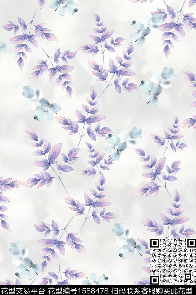 植物小清新水彩数码印花花型下载（图片编号: 1588478） - 瓦栏（Walan）