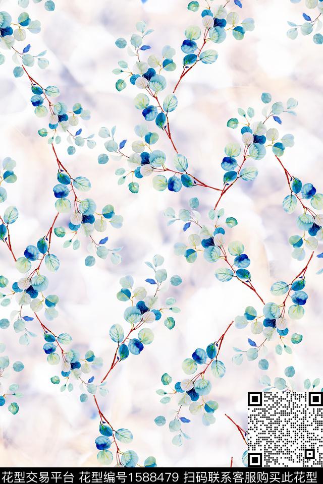 植物小清新水彩花卉数码印花花型下载（图片编号: 1588479） - 瓦栏（Walan）