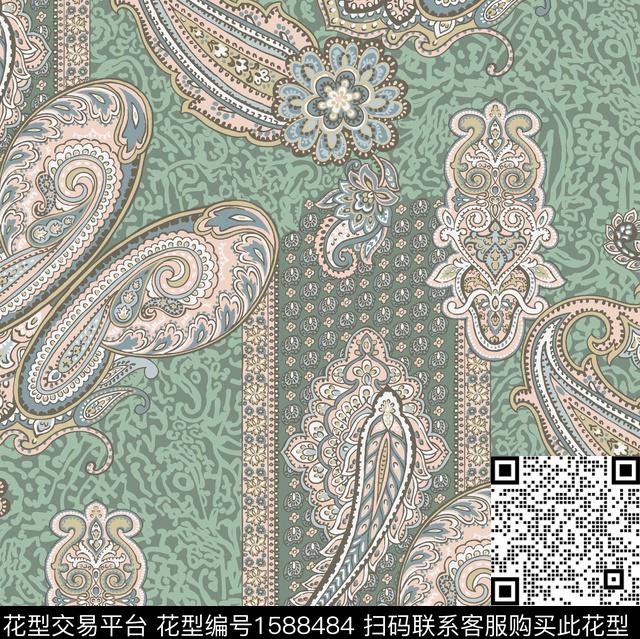 古典纹样民族风佩斯利数码印花花型下载（图片编号: 1588484） - 瓦栏（Walan）