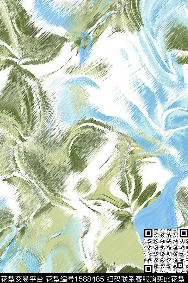 抽象水彩叶子数码印花花型下载（图片编号: 1588485） - 瓦栏（Walan）