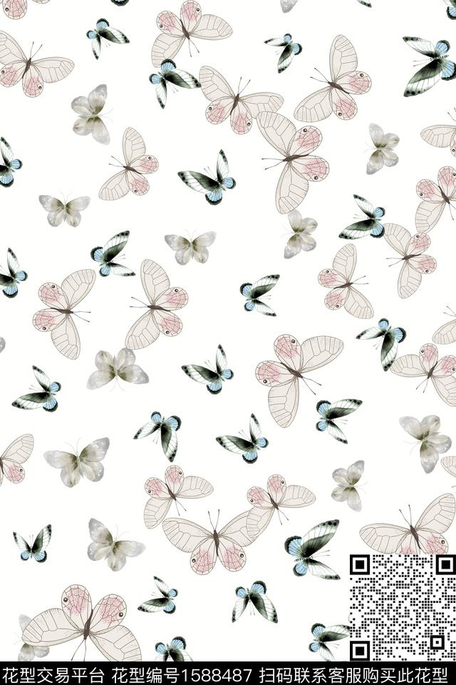 小清新昆虫蝴蝶数码印花花型下载（图片编号: 1588487） - 瓦栏（Walan）
