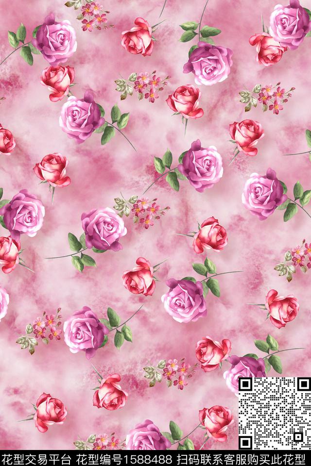 花卉底纹数码印花花型下载（图片编号: 1588488） - 瓦栏（Walan）