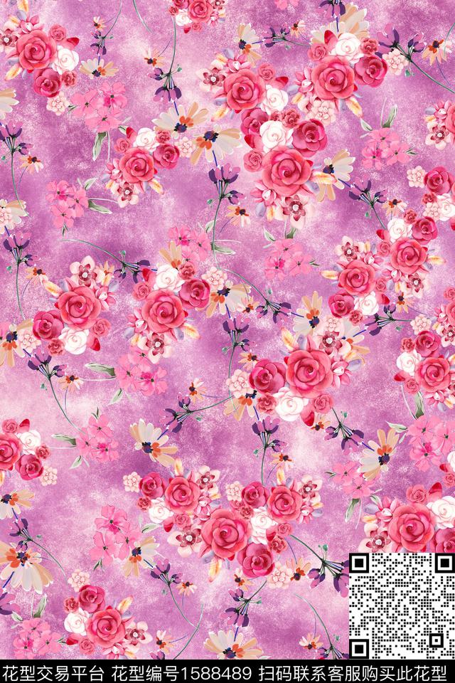 花卉底纹数码印花花型下载（图片编号: 1588489） - 瓦栏（Walan）