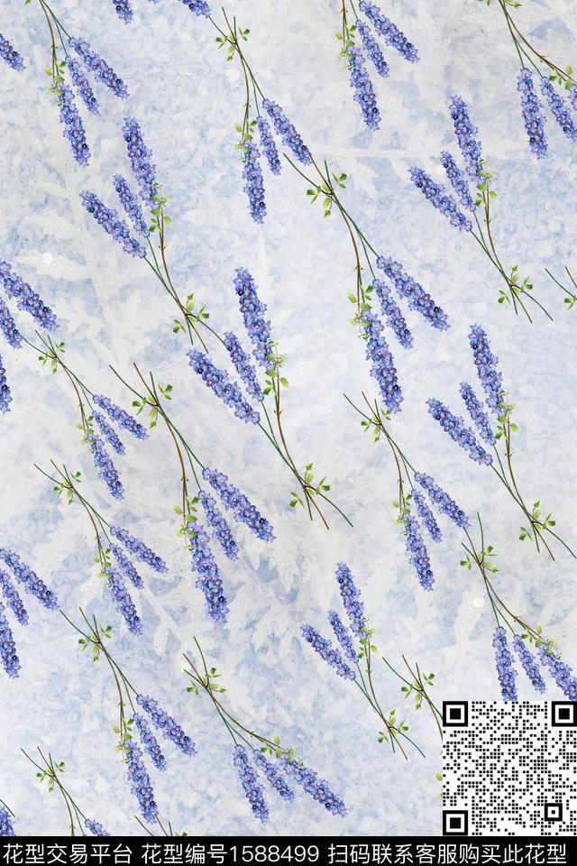 花卉薰衣草水彩数码印花花型下载（图片编号: 1588499） - 瓦栏（Walan）