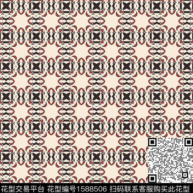 连续民族风几何数码印花花型下载（图片编号: 1588506） - 瓦栏（Walan）