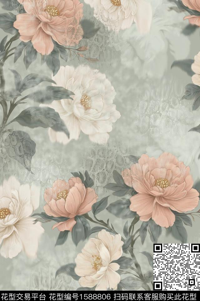 花卉笔触肌理底纹数码印花花型下载（图片编号: 1588806） - 瓦栏（Walan）