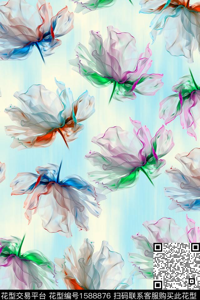 花卉水彩花卉渐变数码印花花型下载（图片编号: 1588876） - 瓦栏（Walan）
