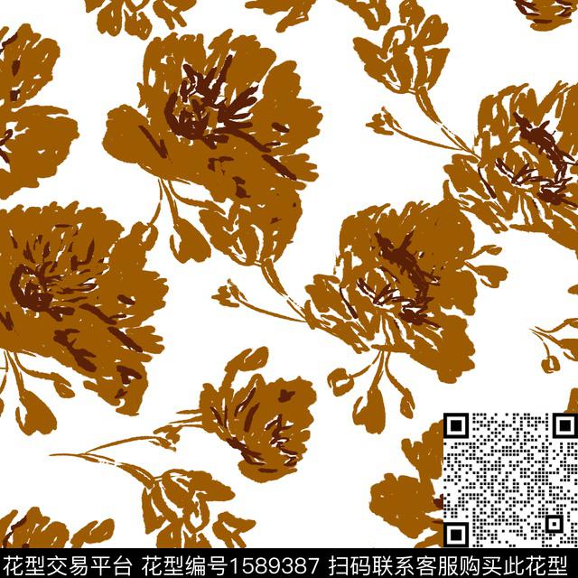 花卉清爽底花卉数码印花花型下载（图片编号: 1589387） - 瓦栏（Walan）