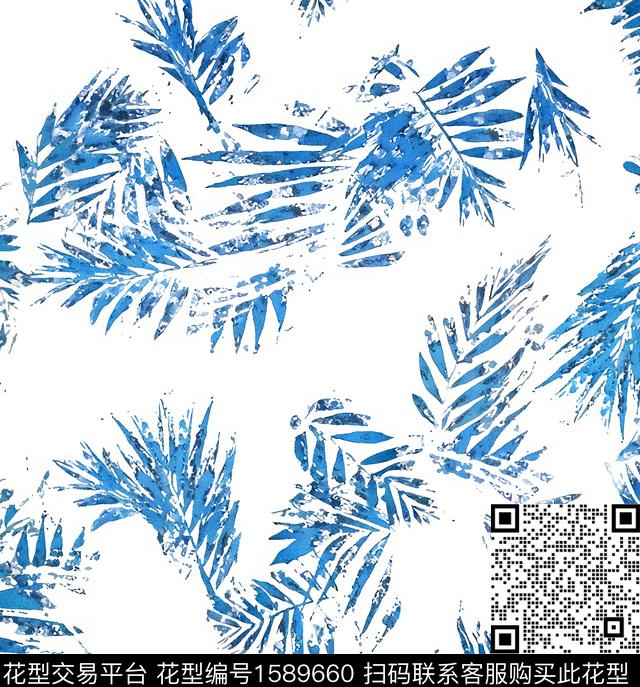 白底花花卉水彩花卉数码印花花型下载（图片编号: 1589660） - 瓦栏（Walan）