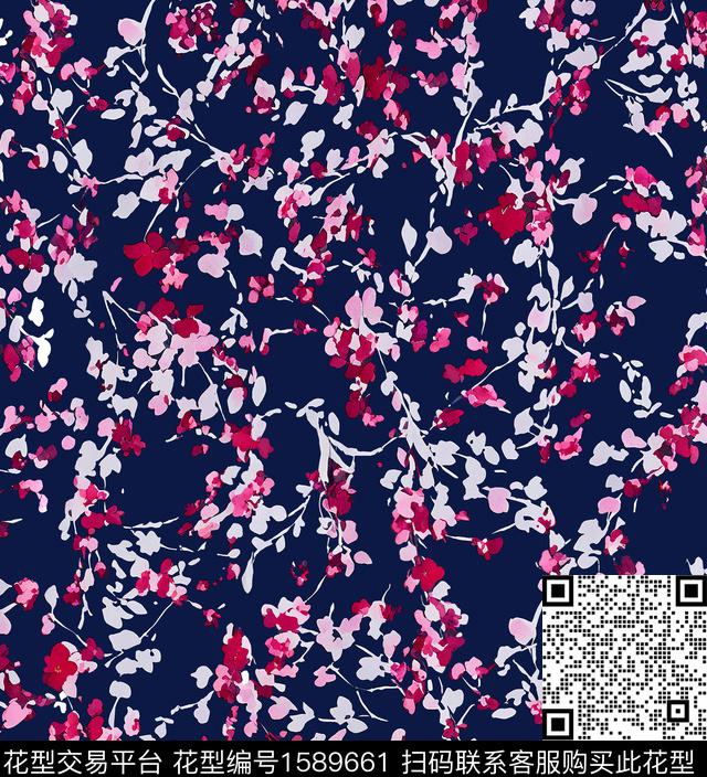 白底花花卉水彩花卉数码印花花型下载（图片编号: 1589661） - 瓦栏（Walan）