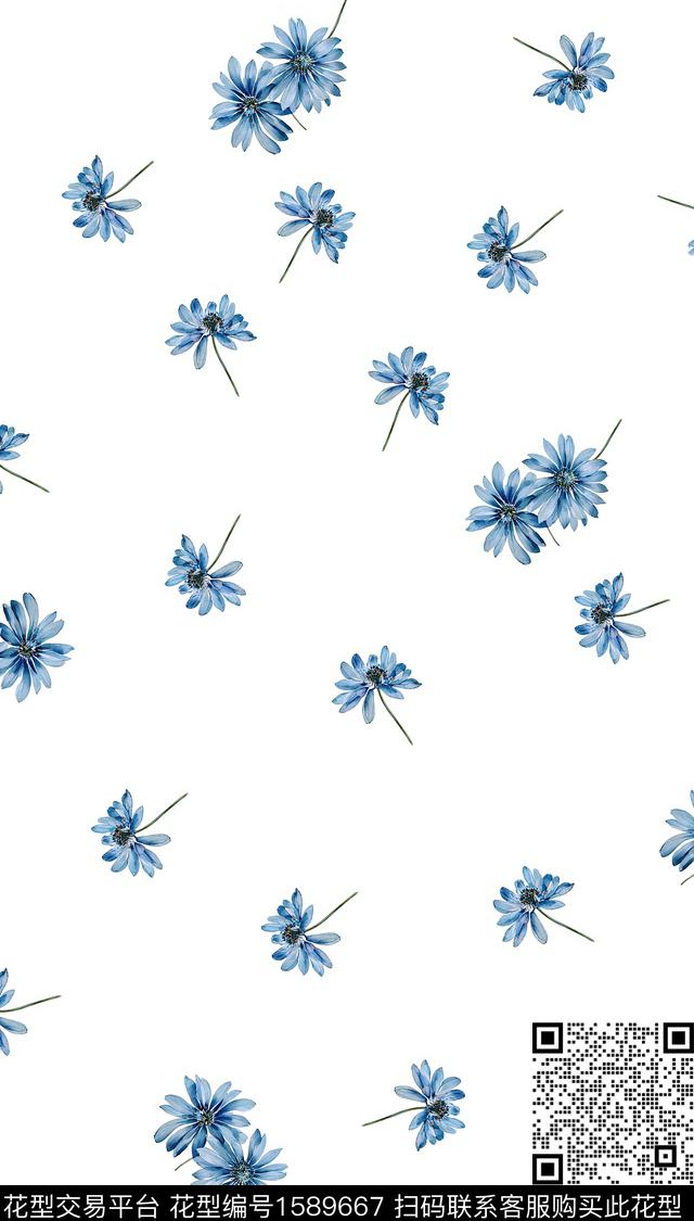 小碎花花卉白底花数码印花花型下载（图片编号: 1589667） - 瓦栏（Walan）