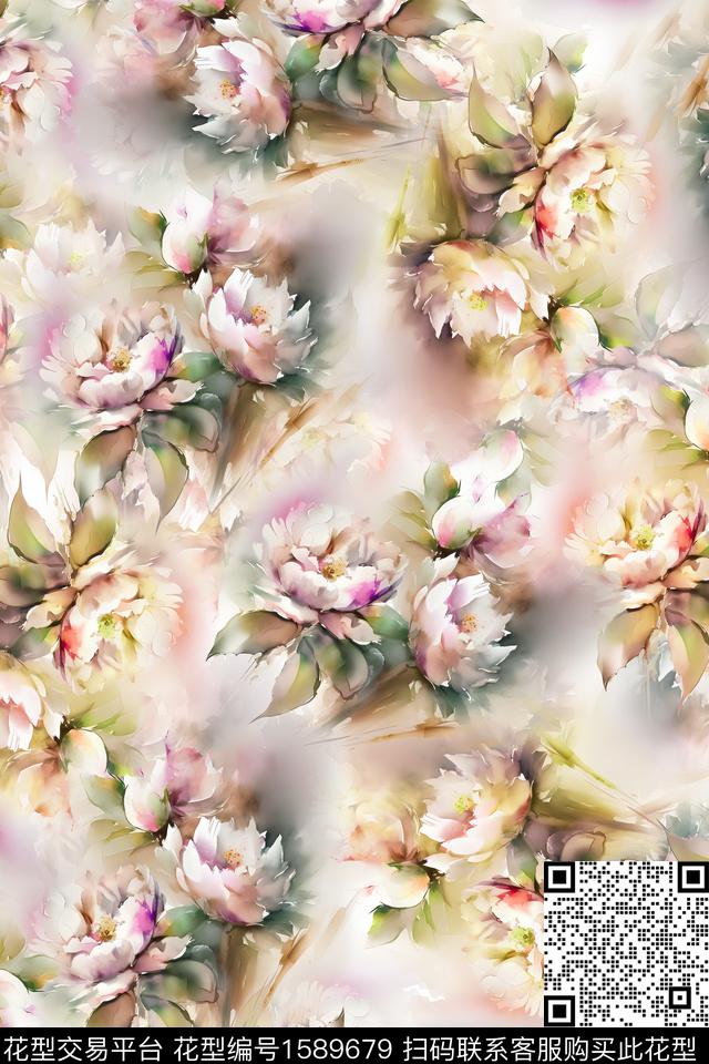 花卉水彩花卉数码印花花型下载（图片编号: 1589679） - 瓦栏（Walan）