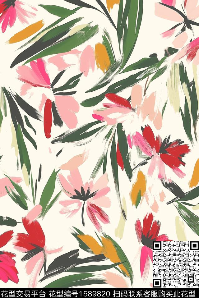 抽象花卉花卉笔触数码印花花型下载（图片编号: 1589820） - 瓦栏（Walan）