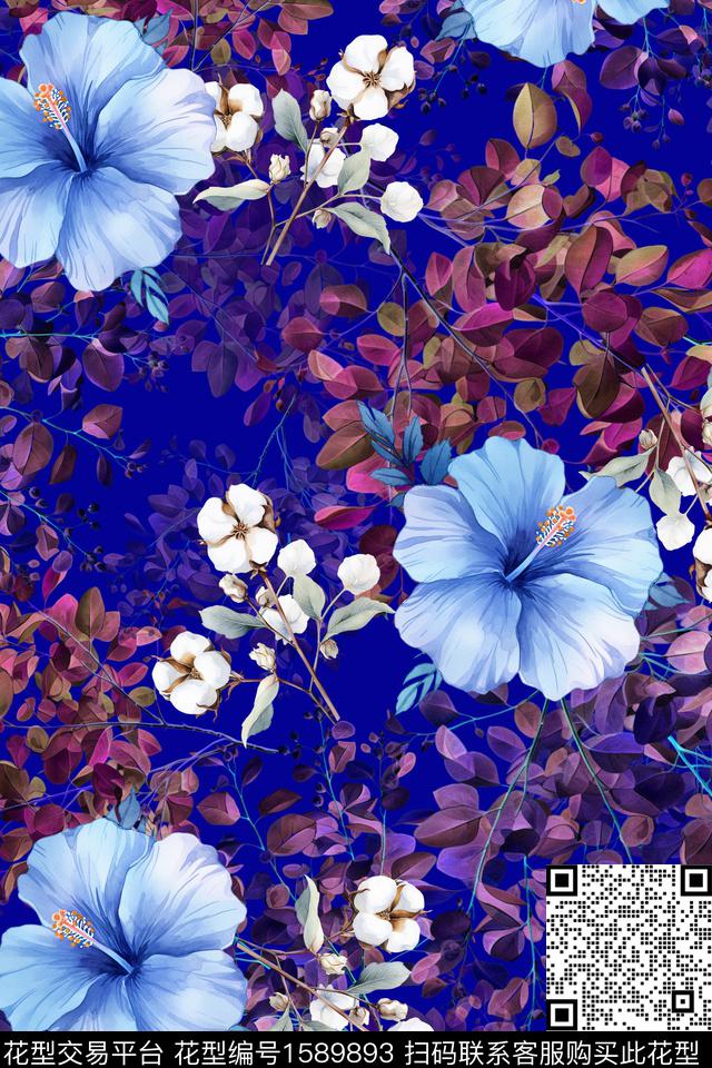叶子水彩花卉花卉数码印花花型下载（图片编号: 1589893） - 瓦栏（Walan）
