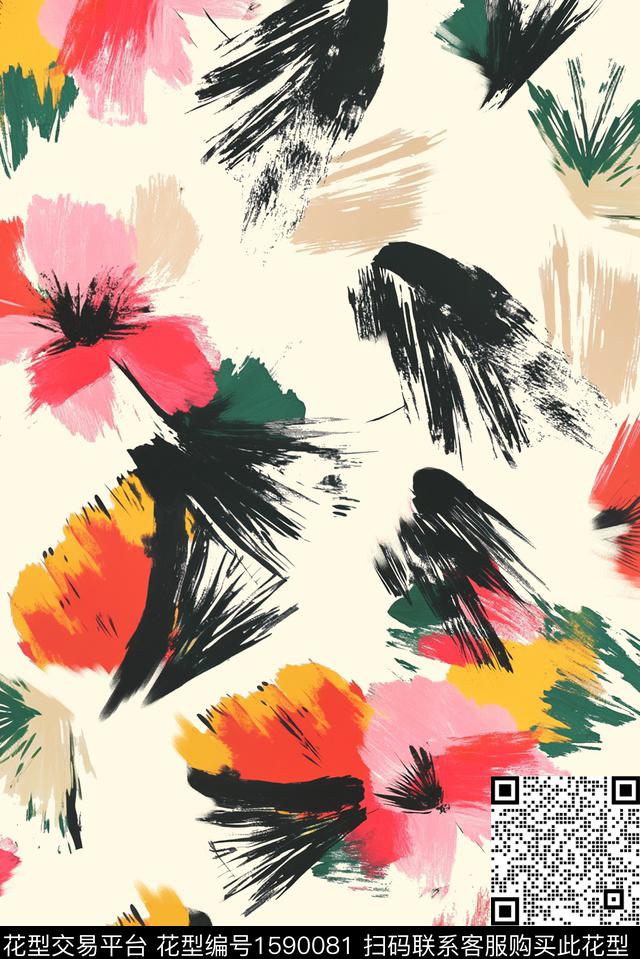 花卉水彩花卉抽象花卉数码印花花型下载（图片编号: 1590081） - 瓦栏（Walan）