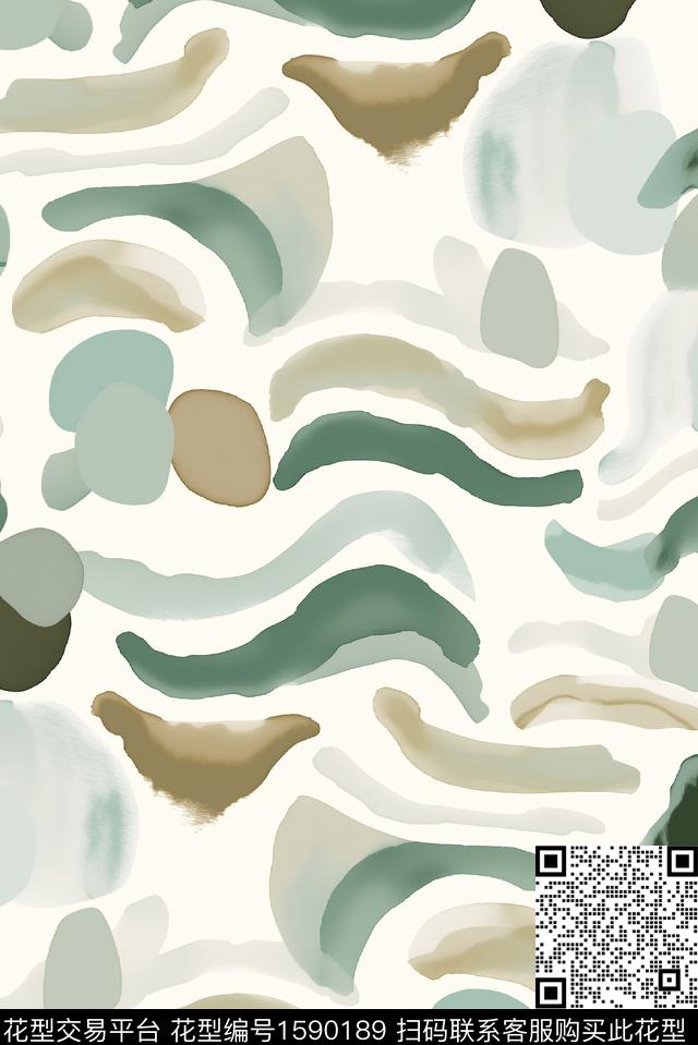 抽象水彩涂鸦数码印花花型下载（图片编号: 1590189） - 瓦栏（Walan）