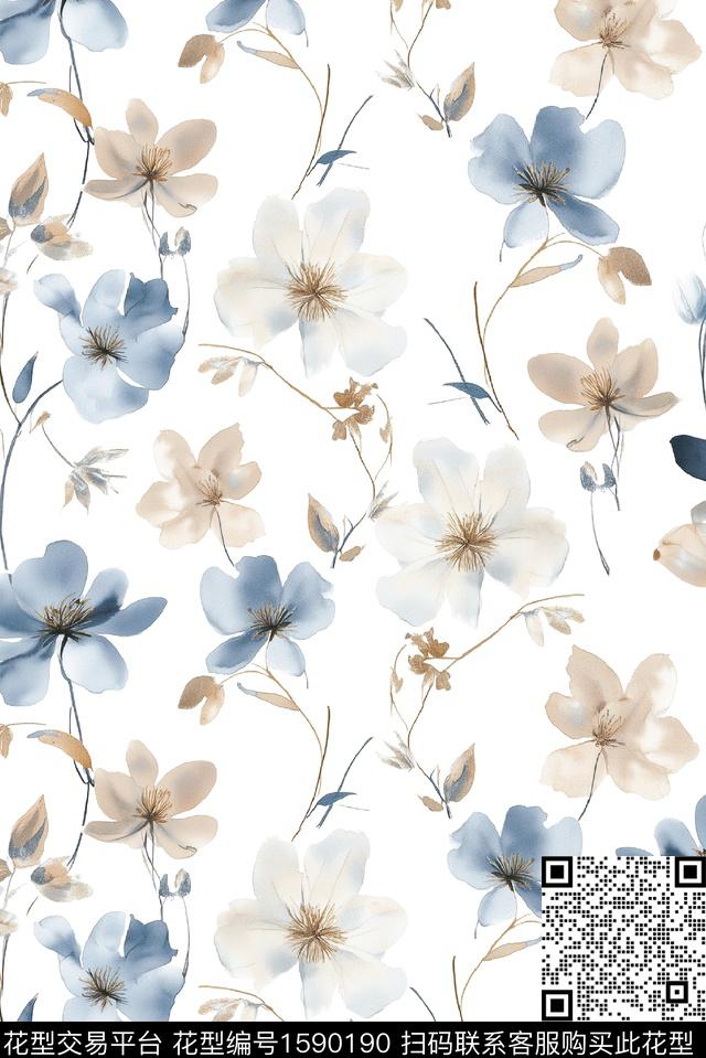 花卉小碎花水彩花卉数码印花花型下载（图片编号: 1590190） - 瓦栏（Walan）