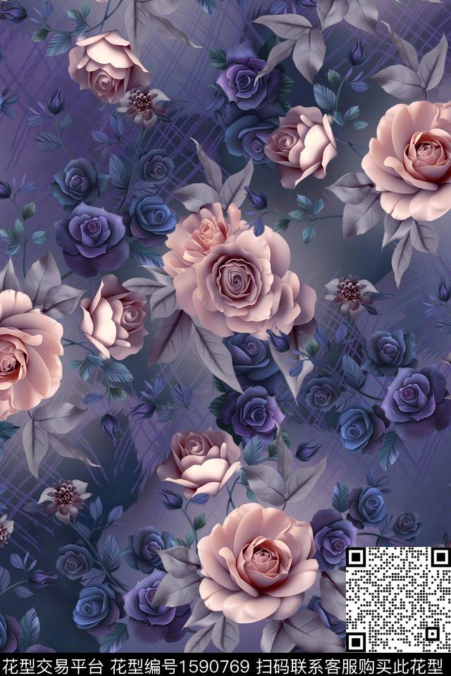 花卉渐变数码印花花型下载（图片编号: 1590769） - 瓦栏（Walan）