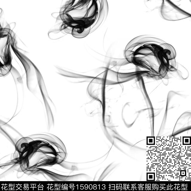 抽象水母黑白数码印花花型下载（图片编号: 1590813） - 瓦栏（Walan）