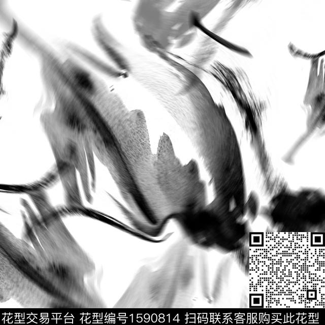 抽象笔触黑白数码印花花型下载（图片编号: 1590814） - 瓦栏（Walan）