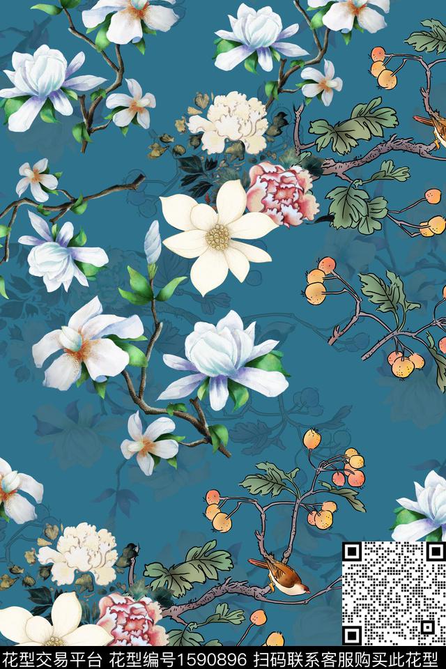 中国风花卉鸟数码印花花型下载（图片编号: 1590896） - 瓦栏（Walan）