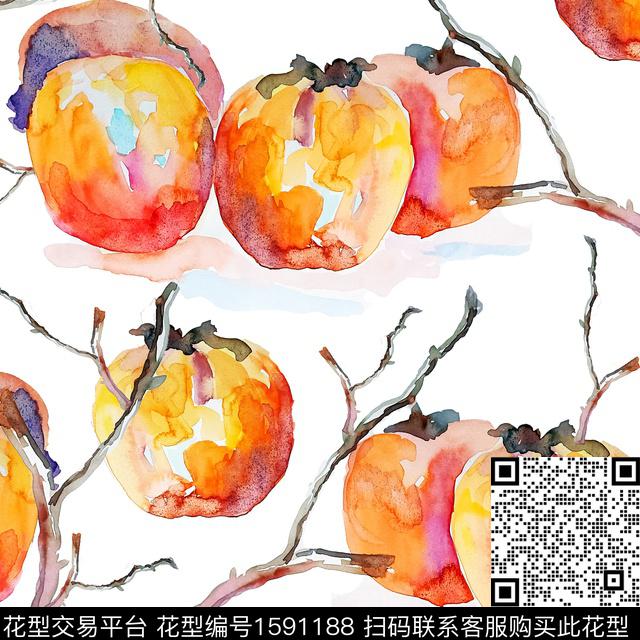 水彩水果树枝数码印花花型下载（图片编号: 1591188） - 瓦栏（Walan）