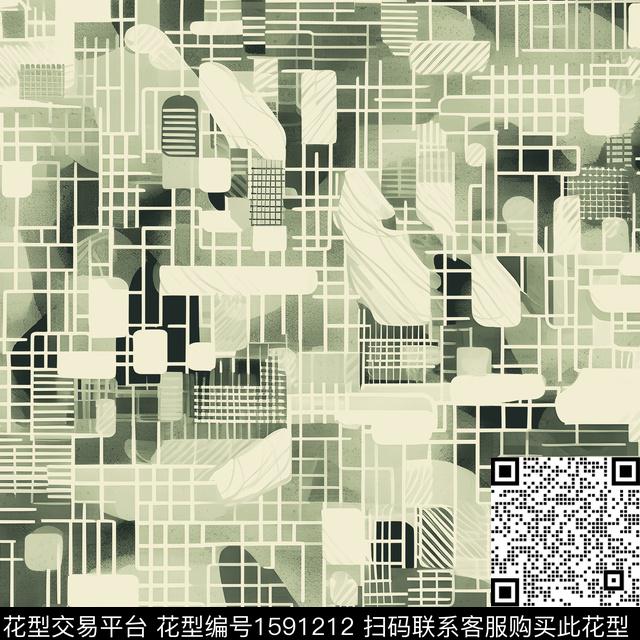 格子线条几何数码印花花型下载（图片编号: 1591212） - 瓦栏（Walan）