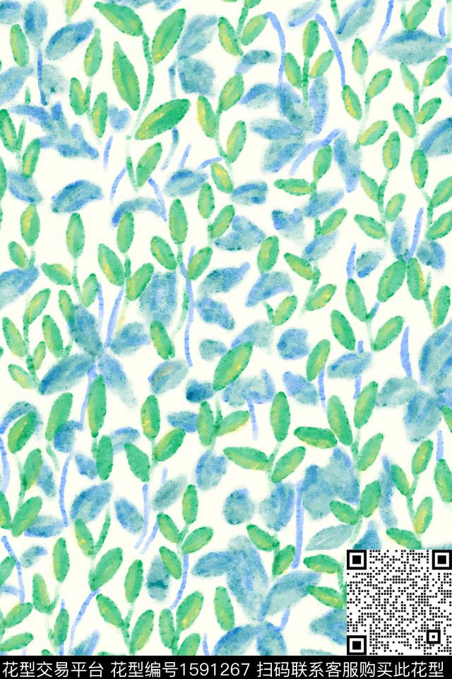清爽底花卉肌理水彩数码印花花型下载（图片编号: 1591267） - 瓦栏（Walan）