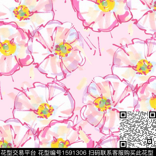 手绘花卉粉色系2025数码印花花型下载（图片编号: 1591306） - 瓦栏（Walan）