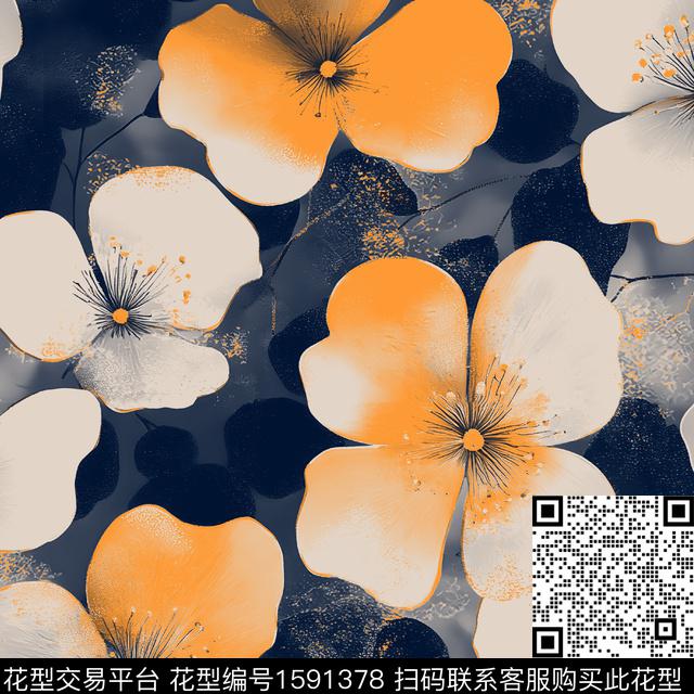 水彩花卉花卉渐变数码印花花型下载（图片编号: 1591378） - 瓦栏（Walan）