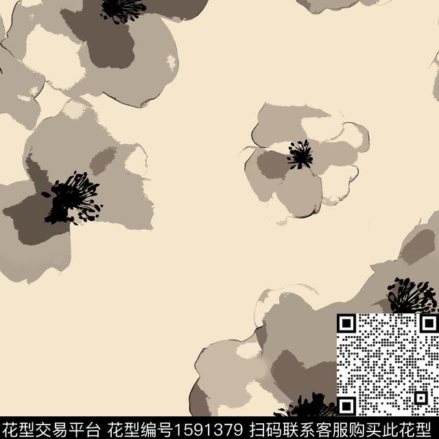 花卉清爽底花卉抽象花卉数码印花花型下载（图片编号: 1591379） - 瓦栏（Walan）