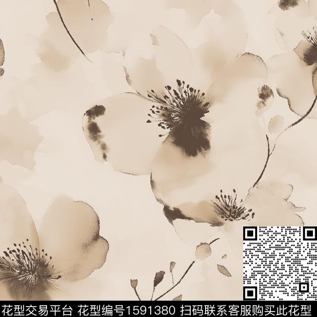花卉水彩花卉复古数码印花花型下载（图片编号: 1591380） - 瓦栏（Walan）