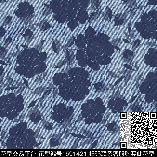 肌理剪影花卉数码印花花型下载（图片编号: 1591421） - 瓦栏（Walan）