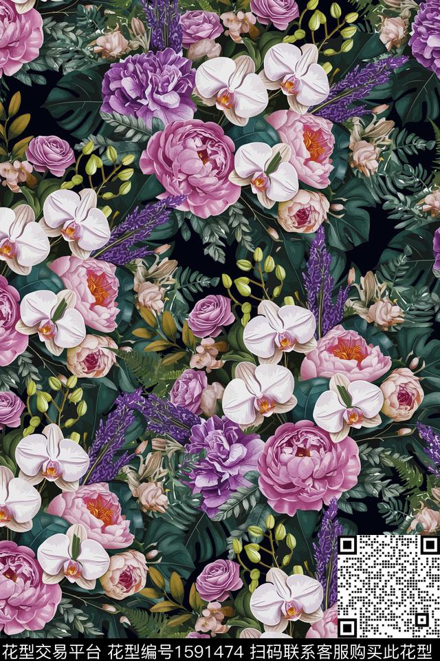 花卉女装数码印花花型下载（图片编号: 1591474） - 瓦栏（Walan）