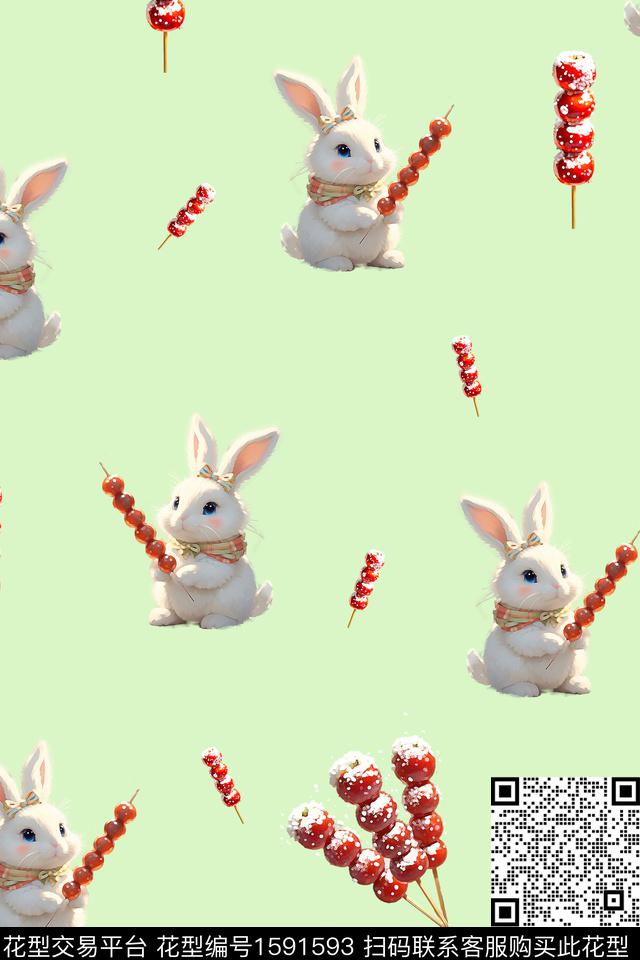 卡通动物兔子可爱数码印花花型下载（图片编号: 1591593） - 瓦栏（Walan）