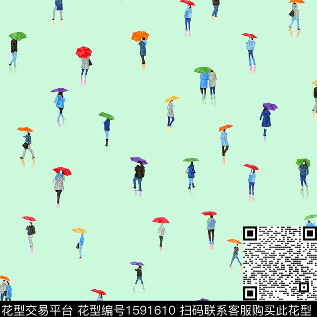 雨伞小碎花高尔夫数码印花花型下载（图片编号: 1591610） - 瓦栏（Walan）