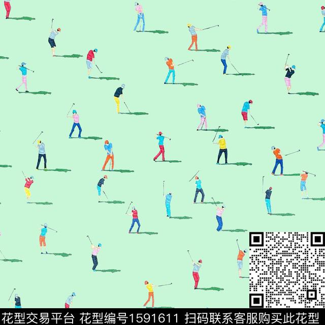趣味人物高尔夫数码印花花型下载（图片编号: 1591611） - 瓦栏（Walan）