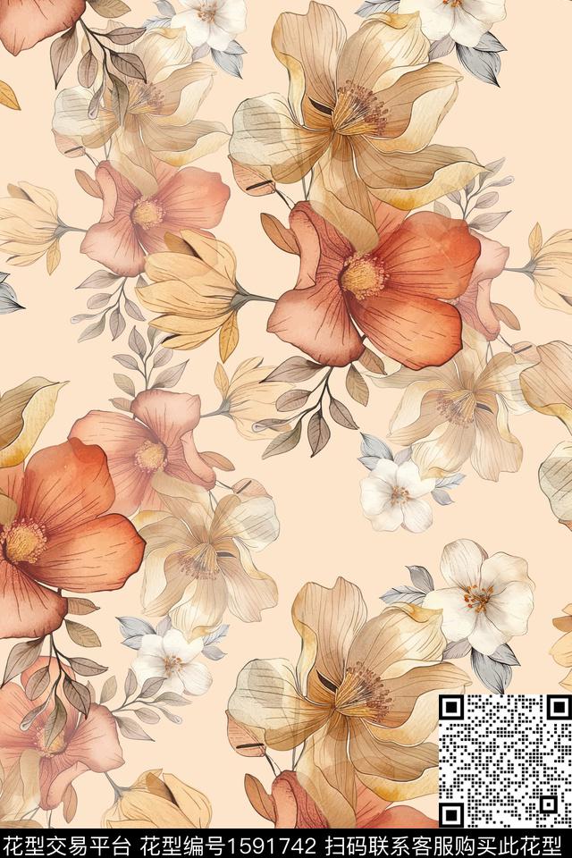 花卉女装数码印花花型下载（图片编号: 1591742） - 瓦栏（Walan）