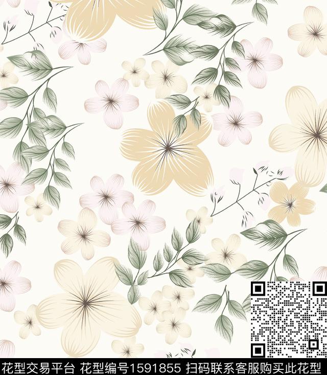 花卉小清新年轻女装数码印花花型下载（图片编号: 1591855） - 瓦栏（Walan）