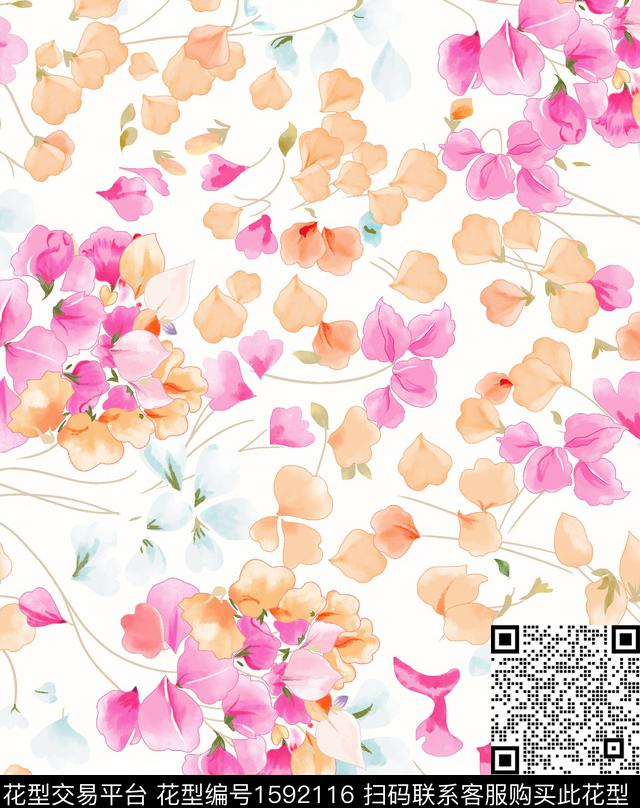 水彩花卉花瓣数码印花花型下载（图片编号: 1592116） - 瓦栏（Walan）