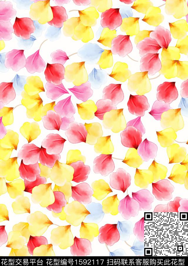 水彩花卉花瓣数码印花花型下载（图片编号: 1592117） - 瓦栏（Walan）