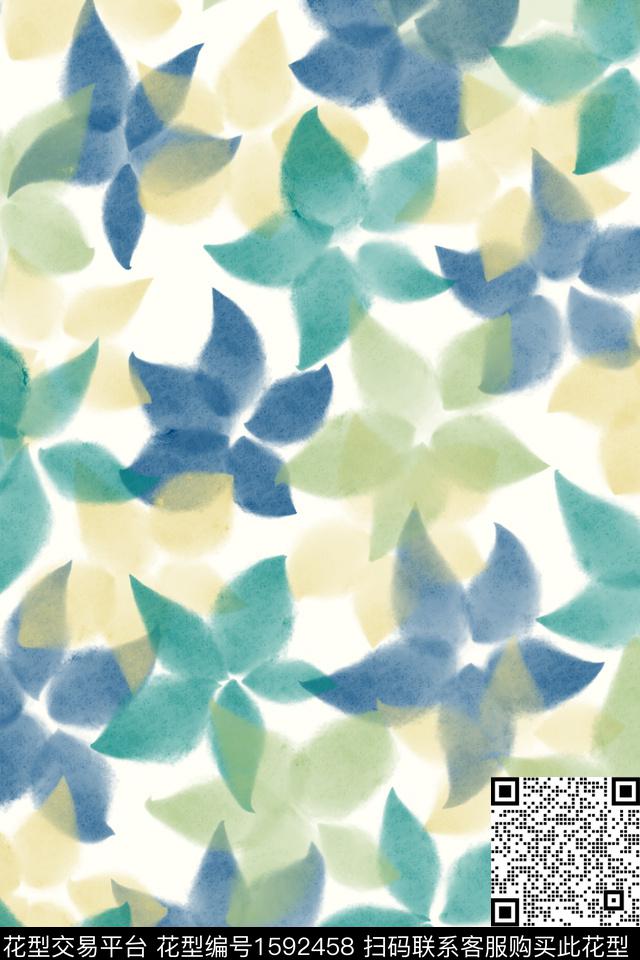 花卉水彩满版散花数码印花花型下载（图片编号: 1592458） - 瓦栏（Walan）