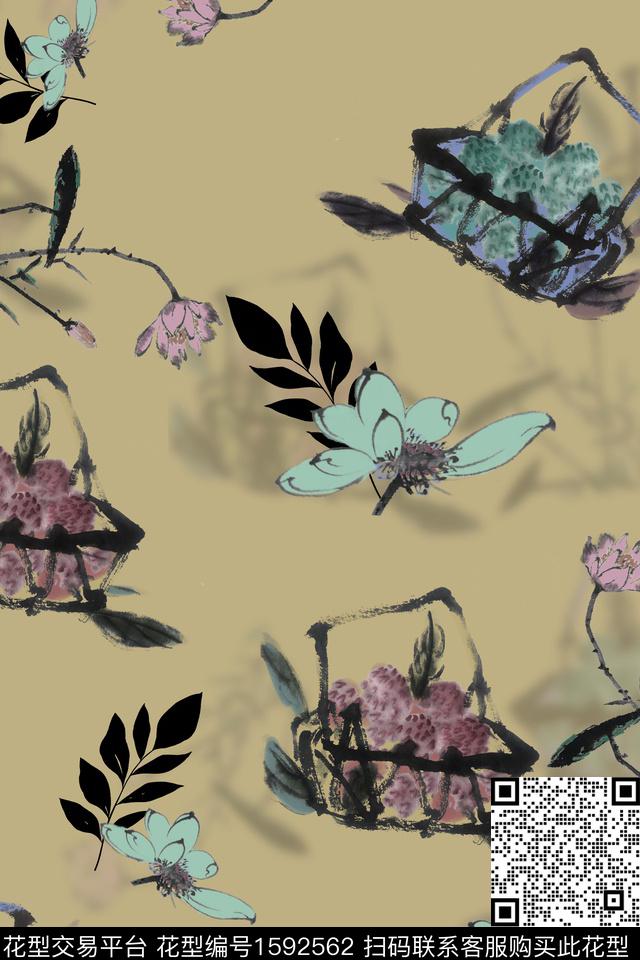 花卉荷花田园数码印花花型下载（图片编号: 1592562） - 瓦栏（Walan）