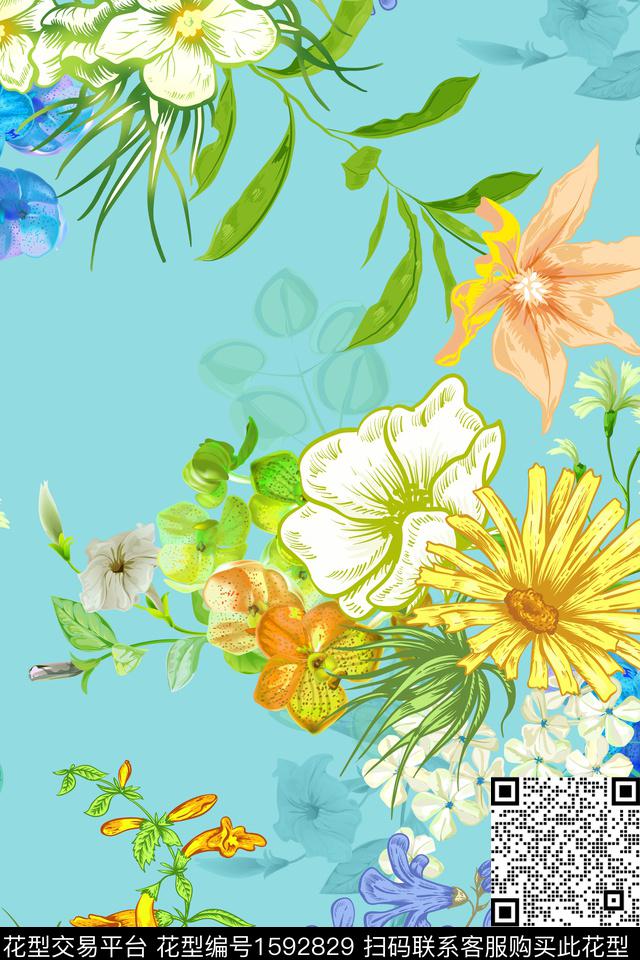 影花大花花卉数码印花花型下载（图片编号: 1592829） - 瓦栏（Walan）