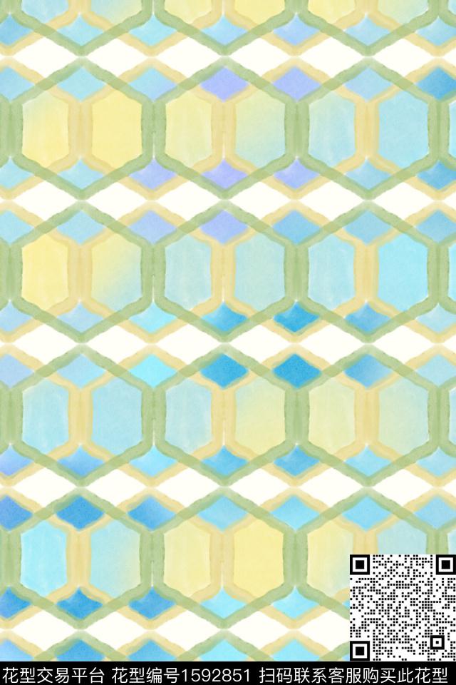 小清新渐变水彩数码印花花型下载（图片编号: 1592851） - 瓦栏（Walan）