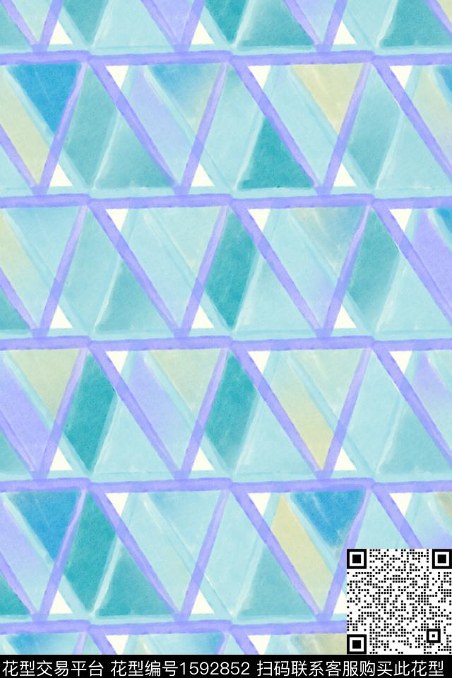 水彩格子几何数码印花花型下载（图片编号: 1592852） - 瓦栏（Walan）